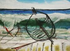 Pintura a óleo expressionista abstrata barco de pesca paisagem marítima comprar usado  Enviando para Brazil