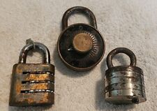 3 VINTAGE PADLOCKS COMBINATION LOT, DUDLEY CHICAGO, RARE SILVER 4 DIAL,  NO Keys for sale  Shipping to South Africa