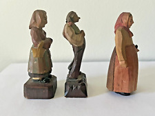 3 Vtg Carved Wooden Figurines Peasant Couple & Woman Holding broom 2.75" Italy for sale  Shipping to South Africa