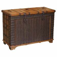 STUNNING CIRCA 1880 ANTIQUE TEAK & BRASS DAMCHIYA DOWRY CHEST OR LINEN TRUNK  for sale  Shipping to South Africa