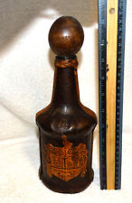 Vintage Italian Leather Decanter Bottle wrapped w/shield & leather strapping for sale  Shipping to South Africa