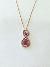 Silver Gilt Pear Cut Ruby & Diamond Necklace 18” Long for sale  TORQUAY