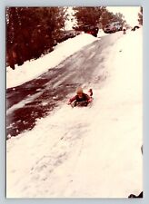 Girl Sledding Down Snowy Slope OId Cars Classic VINTAGE 3.5x5" Kodak Photo for sale  Shipping to South Africa