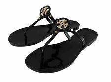 Tory Burch Womens Mini Miller Jelly Sandals Black Gold Logo Thong Size 7 for sale  Shipping to South Africa