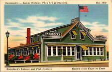 Vtg Salem Willows MA Swenbeck's Lobster Seafood Restaurant 1940s Linen Postcard for sale  Shipping to South Africa