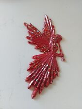 Resin Angel Hanging Decoration Flute Red Glitter Christmas Tree Ornament for sale  Shipping to South Africa