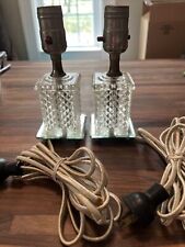 Pequeño par de lámparas de vidrio cortado vintage base de espejo de 10 pies cables de tela  segunda mano  Embacar hacia Argentina