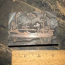 Printing Block “ 2 Men Fishing in a Canoe “ Copper Face. Comical Scene!, used for sale  Shipping to South Africa