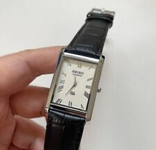 Seiko Slim Quartz WHITE FACE ROMAN FIGURE BLACK BAND Japan Made Men Wrist Watch for sale  Shipping to South Africa