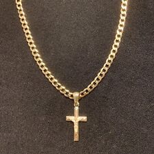 Gold Chain Cuban Curb 20in 4mm and Gold Cross Pendant Set .925 Italy , used for sale  Shipping to South Africa