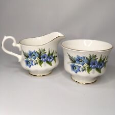 Vintage Queen Anne Creamer & Sugar Bowl Blue Floral Bone China England, used for sale  Shipping to South Africa