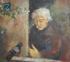 Pintura a óleo impressionista vintage de homem e pombo comprar usado  Enviando para Brazil