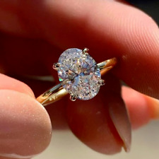 Anillo de compromiso solitario de diamantes de corte ovalado de 3,10 quilates creado en laboratorio acabado en oro 14 K segunda mano  Embacar hacia Argentina