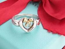 Tiffany & Co Silver 18K Gold Bow Heart Ribbon Ring Band Size 4, used for sale  Tustin
