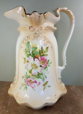 Antique, c.1900, Blush with Wild Roses, Pitcher or Washstand Jug, Approx 7 Pints for sale  Shipping to South Africa
