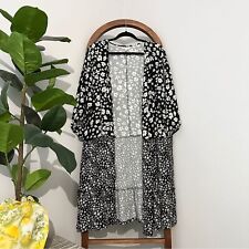 Kimono Duster Maurices XXL Negro Blanco Floral Frente Abierto Media Manga segunda mano  Embacar hacia Argentina