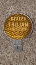 Vintage "DEALER TROJAN" Metal Reflector License Plate Topper Bike Sign Gas Oil for sale  Shipping to South Africa