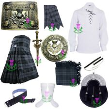 Grey Watch Scottish Kilt Outfit Set 100% Acrylic Wool Various Kilts Accessories, used for sale  Shipping to South Africa