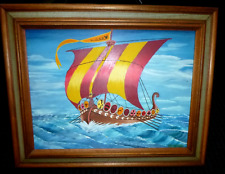 Pintura original vintage meados do século navio viking a bordo Gerald Tuck 20x16 comprar usado  Enviando para Brazil