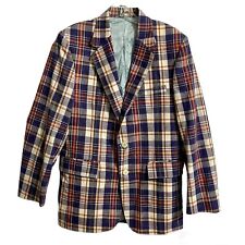 Vintage Donegal Blazer 38R Blue Cream Madras Plaid Sport Coat Men Preppy Classic for sale  Shipping to South Africa