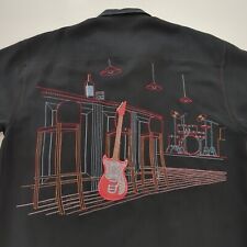 Tori Richard Mens Large Black Embroidered 100% Silk Shirt Bar Guitar Drums for sale  Shipping to South Africa