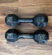 Antique Dumbbell Weights (2)- 15 Pound Dumbbell Set Cast Iron Dumbbells Weights for sale  Shipping to South Africa