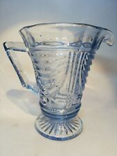 Vintage Art Deco Retro 1930s ice Blue Glass Pitcher water lemonade Jug, used for sale  Shipping to South Africa