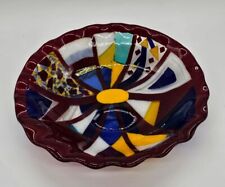 Fused Art Glass Hand Crafted Multi-Colored Abstract Geometric Ruffled Bowl 10½" for sale  Shipping to South Africa