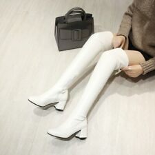 Zapatos de vestir para mujer de tacón medio punta cuadrada negros/blancos de cuero sintético sobre la rodilla, usado segunda mano  Embacar hacia Argentina