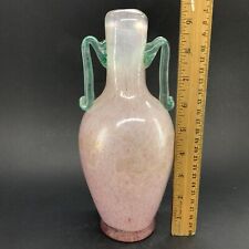 Murano? Vaso ânfora de vidro arte Scavo Corroso rosa com alças verdes não marcado 9”T comprar usado  Enviando para Brazil