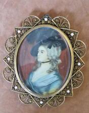 Antigo retrato em miniatura vitoriano assinado por senhora caban moldura de filigrana dourada com esfregão comprar usado  Enviando para Brazil