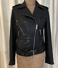 All Saints Rawley Real 100% Lambs Leather Belted Biker Jacket Black- Size 10 for sale  Shipping to South Africa