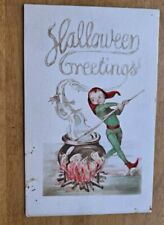 Usado, Postal de Halloween Gibson coloreada a mano con caldero elfo duende calavera en humo segunda mano  Embacar hacia Argentina