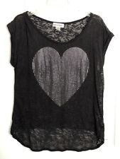 Rocker Girl Junior Burnout Tee SzM 7/9 Black Silver Shimmer Heart short sleeve for sale  Shipping to South Africa