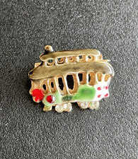 Usado, Vtg Ouro Tom Esmalte Carrinho de Teleférico Broche Pin Rhinestone Vermelho Verde 1" comprar usado  Enviando para Brazil