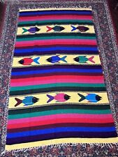 Tapete cobertor listrado vintage mexicano Kilim tecido à mão peixe festa comprar usado  Enviando para Brazil