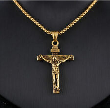 Colar de ouro Jesus Cristo pingente crucifixo religioso 22 polegadas corrente cruz + bolsa comprar usado  Enviando para Brazil