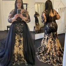 Plus Size Gothic Wedding Dress Long Sleeve Mermaid Detachable Train Bridal Gowns, used for sale  Shipping to South Africa