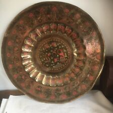 Used, Large Vintage Indian Brass Tray / Tabletop Etched & Painted Decoration 61cm  for sale  Shipping to South Africa