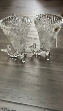 Set of 2 Hofbauer Clear Crystal Birds Horn of Plenty Flower Vase for sale  Shipping to South Africa