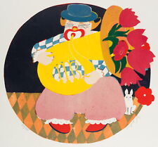 I. JÖRG (*1935), Clown mit Tuba und Rosen, Farblinolschnitt Naiv Musik 1970-1989 comprar usado  Enviando para Brazil