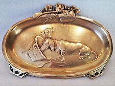 Antique Art Nouveau Brass Tray Dish Hunting Dachshund Dog, used for sale  Shipping to South Africa