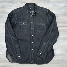 Camisa masculina GAP grande preta lavagem escura denim botão para cima utilitário peso médio comprar usado  Enviando para Brazil