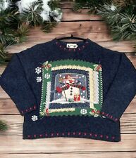 VTG Womens Size XL Navy Cotton Pullover Sweater Christmas Party Holiday Snowman for sale  Shipping to South Africa