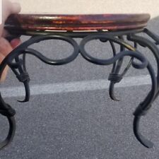 Vintage Wrought Iron Plant Stand- Short 8 Inches Tall With Wooden Top. for sale  Shipping to South Africa