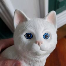Estatuilla pintada a mano vintage de cerámica de gato gatito blanco persa ojos azules 6" segunda mano  Embacar hacia Argentina