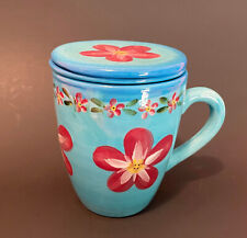 Taza infusora de té de cerámica Barnes & Noble con tapa, montaña rusa, filtro - azul con flor segunda mano  Embacar hacia Argentina