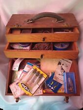 OLD WOODEN FISHING BAIT TACKLE BOX FULL OF VINTAGE ITEMS for sale  Shipping to South Africa