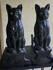 Vintage Tennessee Chrome Plate Co Cat ANDIRONS Fireplace Cast Iron for sale  Shipping to South Africa
