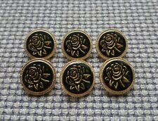 6 x Black Gold Tone Rose Metal Look Buttons 18mm Vintage Style Blazer Cardigan for sale  Shipping to South Africa